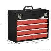 DURHAND Cutie de unelte portabila cu 4 sertare pentru unelte, cutie de unelte metalica cu blocare, 510mm x 220mm x 395mm 