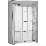 HOMCOM Dulap portabil din otel, PP cu 6 rafturi deschise, 1 cuier si usa cu balamale, 103x43x162,5 cm, gri