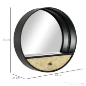 HOMCOM Oglindă Decorativă Rotundă cu Sertar, Cadru Metal și MDF, Ø61cm, Negru, pentru Living și Dormitor | Aosom Romania 