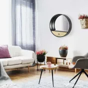 HOMCOM Oglindă Decorativă Rotundă cu Sertar, Cadru Metal și MDF, Ø61cm, Negru, pentru Living și Dormitor | Aosom Romania 
