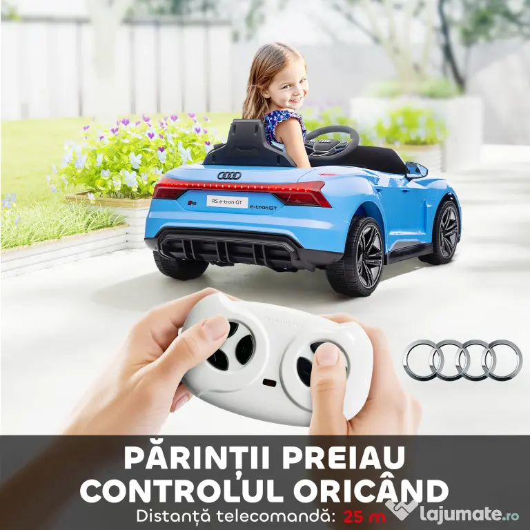 HOMCOM Mașinuta Electrica Copii cu Motor Dublu Mașină Electrică 12V 4,5Ah Suportă până la 25 kg 103x58x41 cm Albastră | Aosom Romania
