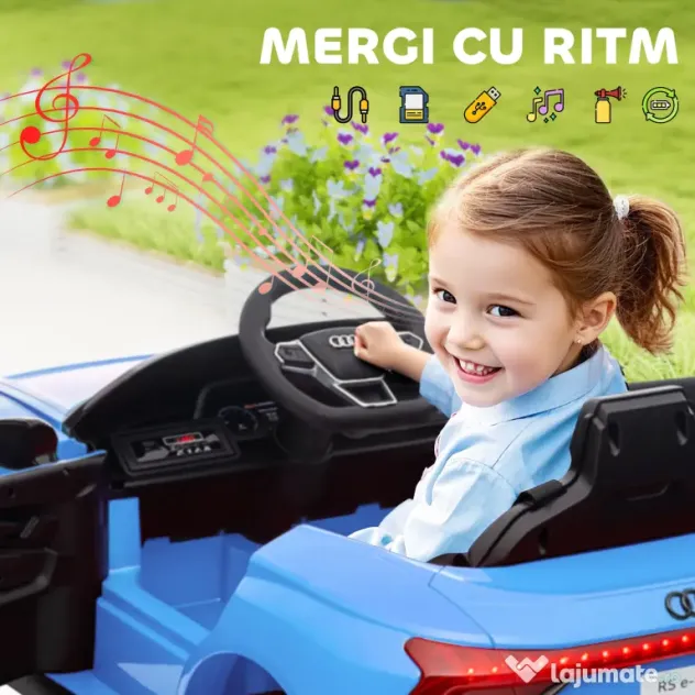 HOMCOM Mașinuta Electrica Copii cu Motor Dublu Mașină Electrică 12V 4,5Ah Suportă până la 25 kg 103x58x41 cm Albastră | Aosom Romania