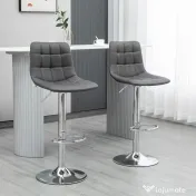HOMCOM Set de 2 scaune de bar din piele cu spatar, scaune pivotante pentru bucatarie si sufragerie cu suport pentru picioare, 42x45x89-110cm, gri 