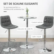 HOMCOM Set de 2 scaune de bar din piele cu spatar, scaune pivotante pentru bucatarie si sufragerie cu suport pentru picioare, 42x45x89-110cm, gri 