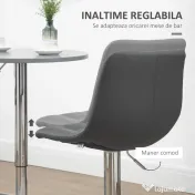 HOMCOM Set de 2 scaune de bar din piele cu spatar, scaune pivotante pentru bucatarie si sufragerie cu suport pentru picioare, 42x45x89-110cm, gri 