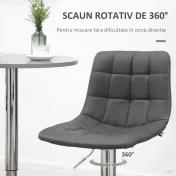 HOMCOM Set de 2 scaune de bar din piele cu spatar, scaune pivotante pentru bucatarie si sufragerie cu suport pentru picioare, 42x45x89-110cm, gri 