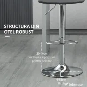 HOMCOM Set de 2 scaune de bar din piele cu spatar, scaune pivotante pentru bucatarie si sufragerie cu suport pentru picioare, 42x45x89-110cm, gri 