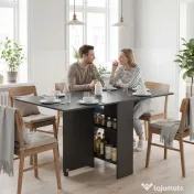 HOMCOM Masă Pliabilă din Lemn pentru 4-6 Persoane cu Roți, 75x140x74cm, Neagră