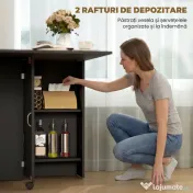 HOMCOM Masă Pliabilă din Lemn pentru 4-6 Persoane cu Roți, 75x140x74cm, Neagră