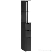 HOMCOM Dulap cu coloana din lemn ce economie de spatiu, dulap de baie cu rafturi, dulap si sertare, negru, 15x33x136.8cm 
