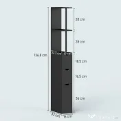 HOMCOM Dulap cu coloana din lemn ce economie de spatiu, dulap de baie cu rafturi, dulap si sertare, negru, 15x33x136.8cm 