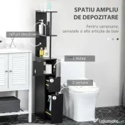 HOMCOM Dulap cu coloana din lemn ce economie de spatiu, dulap de baie cu rafturi, dulap si sertare, negru, 15x33x136.8cm 