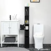 HOMCOM Dulap cu coloana din lemn ce economie de spatiu, dulap de baie cu rafturi, dulap si sertare, negru, 15x33x136.8cm 