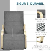 HOMCOM Fotoliu Relax cu Suport pentru Picioare, 5 Niveluri și Tetieră din Lemn de Mesteacăn și Țesătură, Gri 