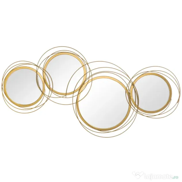 HOMCOM Decoratiune de perete din metal Decor oglinda decorativa moderna Sculpturi de perete pentru sufragerie dormitor sufragerie, auriu