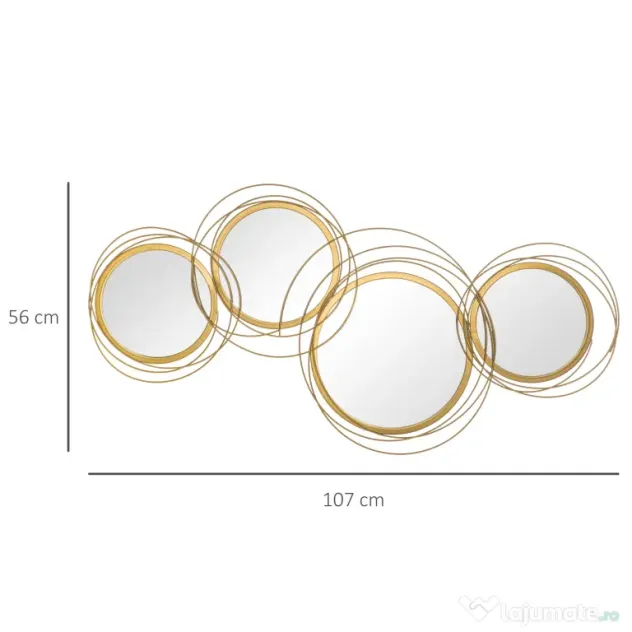 HOMCOM Decoratiune de perete din metal Decor oglinda decorativa moderna Sculpturi de perete pentru sufragerie dormitor sufragerie, auriu