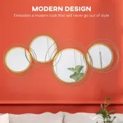 HOMCOM Decoratiune de perete din metal Decor oglinda decorativa moderna Sculpturi de perete pentru sufragerie dormitor sufragerie, auriu