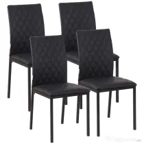 HOMCOM Set de 4 Scaune din Piele Ecologică cu Cusături Romboidale și Picioare din Oțel, 41x50x91 cm, Negru | Aosom Romania
