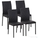 HOMCOM Set de 4 scaune pentru dining din piele sintetică cu cusături romboidale și picioare din metal, negru