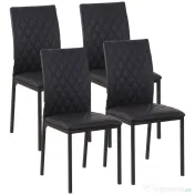 HOMCOM Set de 4 scaune pentru dining din piele sintetică cu cusături romboidale și picioare din metal, negru 