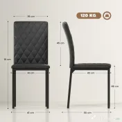 HOMCOM Set de 4 scaune pentru dining din piele sintetică cu cusături romboidale și picioare din metal, negru 