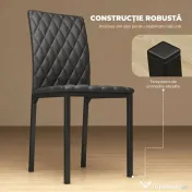 HOMCOM Set de 4 scaune pentru dining din piele sintetică cu cusături romboidale și picioare din metal, negru 