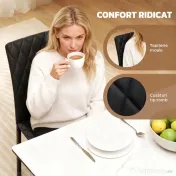 HOMCOM Set de 4 scaune pentru dining din piele sintetică cu cusături romboidale și picioare din metal, negru 