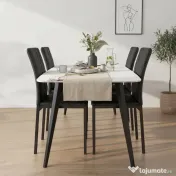 HOMCOM Set de 4 scaune pentru dining din piele sintetică cu cusături romboidale și picioare din metal, negru 