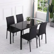 HOMCOM Set de 4 scaune pentru dining din piele sintetică cu cusături romboidale și picioare din metal, negru 
