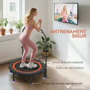 HOMCOM Trambulină Elastică Pliabilă cu Mâner Reglabil și Monitor LCD, Ø102x99-123 cm, Negru | Aosom Romania