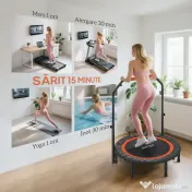HOMCOM Trambulină Elastică Pliabilă cu Mâner Reglabil și Monitor LCD, Ø102x99-123 cm, Negru | Aosom Romania