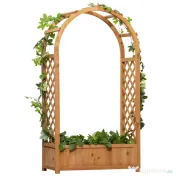 Outsunny Jardiniera de Exterior din Lemn de Brad Maro cu Arc Decorativ si Grile pentru Plante Cataratoare, 83x36x152 cm