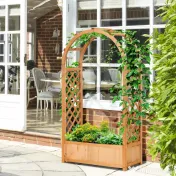 Outsunny Jardiniera de Exterior din Lemn de Brad Maro cu Arc Decorativ si Grile pentru Plante Cataratoare, 83x36x152 cm