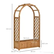 Outsunny Jardiniera de Exterior din Lemn de Brad Maro cu Arc Decorativ si Grile pentru Plante Cataratoare, 83x36x152 cm