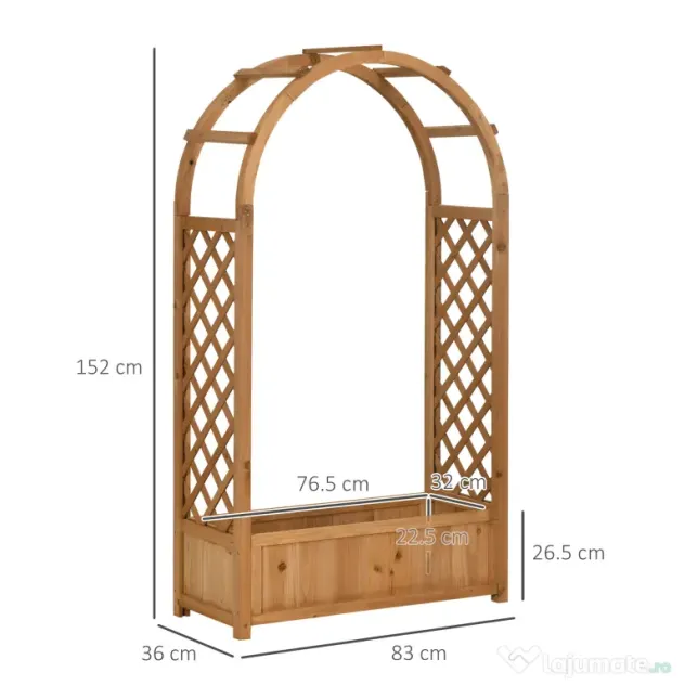 Outsunny Jardiniera de Exterior din Lemn de Brad Maro cu Arc Decorativ si Grile pentru Plante Cataratoare, 83x36x152 cm