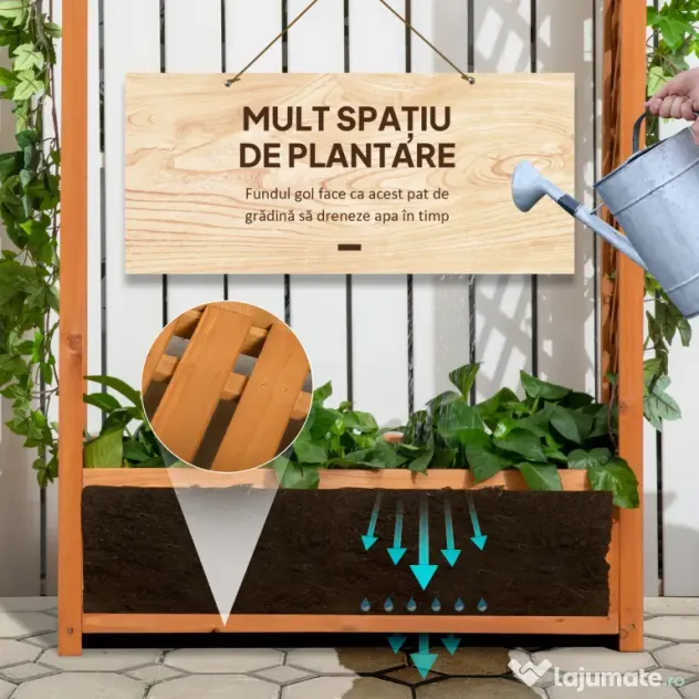 Outsunny Jardiniera de Exterior din Lemn de Brad Maro cu Arc Decorativ si Grile pentru Plante Cataratoare, 83x36x152 cm