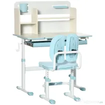 HOMCOM Set de birou si scaun cu inaltime reglabila Birou de scriere pentru copii masa de studiu pentru scoala cu raft | Aosom Romania