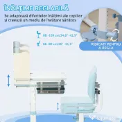 HOMCOM Set de birou si scaun cu inaltime reglabila Birou de scriere pentru copii masa de studiu pentru scoala cu raft, sertar, suport pentru stilouri, albastru