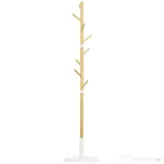 HOMCOM Cuier tip copac cu 8 cârlige și bază rotundă din bambus, lemn și metal, Ø37.8x175.6 cm, culoare lemn și alb