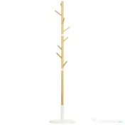 HOMCOM Cuier tip copac cu 8 cârlige și bază rotundă din bambus, lemn și metal, Ø37.8x175.6 cm, culoare lemn și alb 