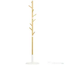 HOMCOM Cuier Vertical cu 8 Cârlige cu Bază Rotundă din Bambus, Lemn și Metal, Ø37,8x175,6 cm, Lemn Natural | Aosom Romania