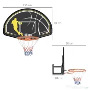 sportnow Cos de Basket pentru copii si adulti de interior si exterior din otel si PE, 110x90x70 cm, Negru si Galben 