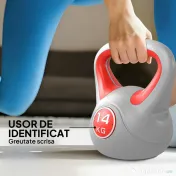 SPORTNOW Kettlebell 14kg din PU cu nisip si baza plata, maner comod 26x18x32 cm, Rosu