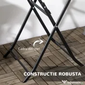 Outsunny Masă de Grădină Rotundă și Pliabilă din Oțel și HDPE, Ø60x73 cm, Gri Închis 