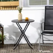 Outsunny Masă de Grădină Rotundă și Pliabilă din Oțel și HDPE, Ø60x73 cm, Gri Închis 