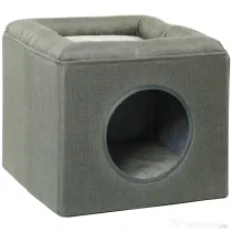 PawHut Căsuță pentru Pisici cu 2 Nivele și Pernă din Pluș, din Lemn, Poliester și Plastic, 36.5x36.5x33 cm, Verde | Aosom Romania