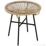 Outsunny Masa laterala din ratan, Masuta rotunda de cafea pentru exterior, blat din sticla securizata pentru terasa, negru | Aosom Romania