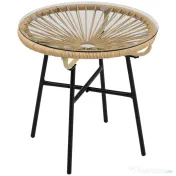 Outsunny Masa laterala din ratan, Masuta rotunda de cafea pentru exterior, blat din sticla securizata pentru terasa, negru | Aosom Romania 
