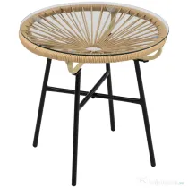 Outsunny Masa laterala din ratan, Masuta rotunda de cafea pentru exterior, blat din sticla securizata pentru terasa, negru | Aosom Romania
