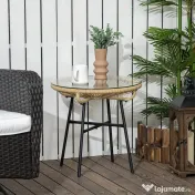 Outsunny Masa laterala din ratan, Masuta rotunda de cafea pentru exterior, blat din sticla securizata pentru terasa, negru | Aosom Romania 